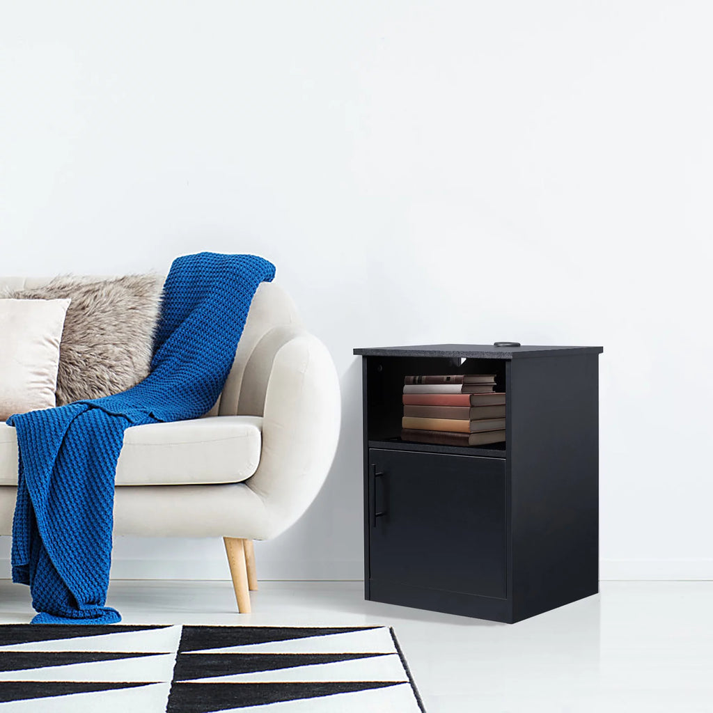 Black Nightstand with Storage and 3 USB Ports C2815