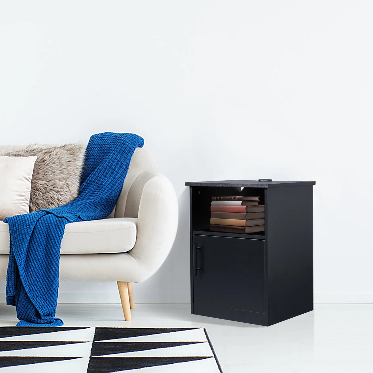 Black Nightstand with Storage and 3 USB Ports C2815