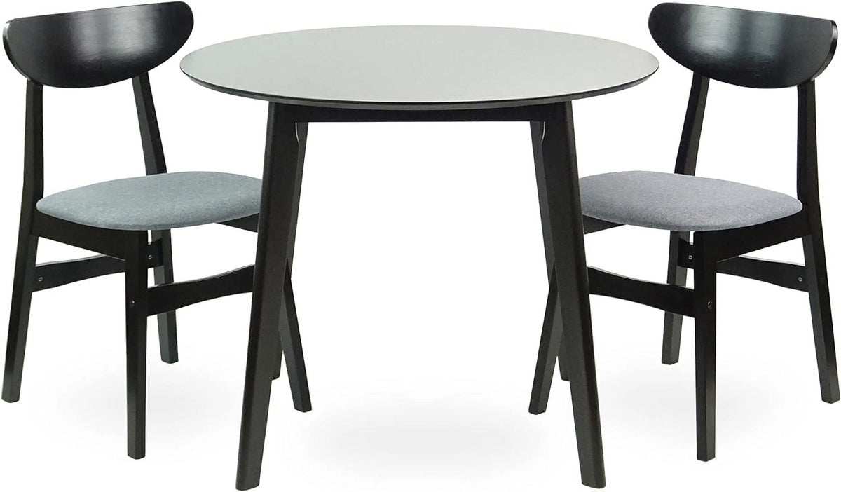 Set Of 3 Round Dining Table And 2 Side Chairs Solid Wood Padded Seat U3164