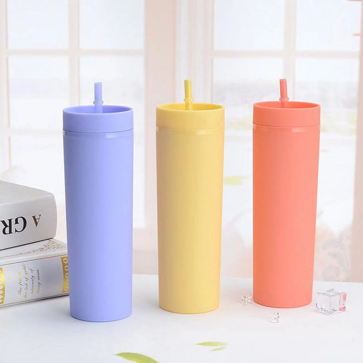 16oz Tumbler with Lid and Straw Double Wall Plastic Cup BPA Free P2383
