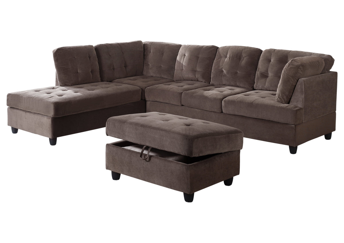 Corduroy L Shape Sectional Sofa with Storage Ottoman K4260