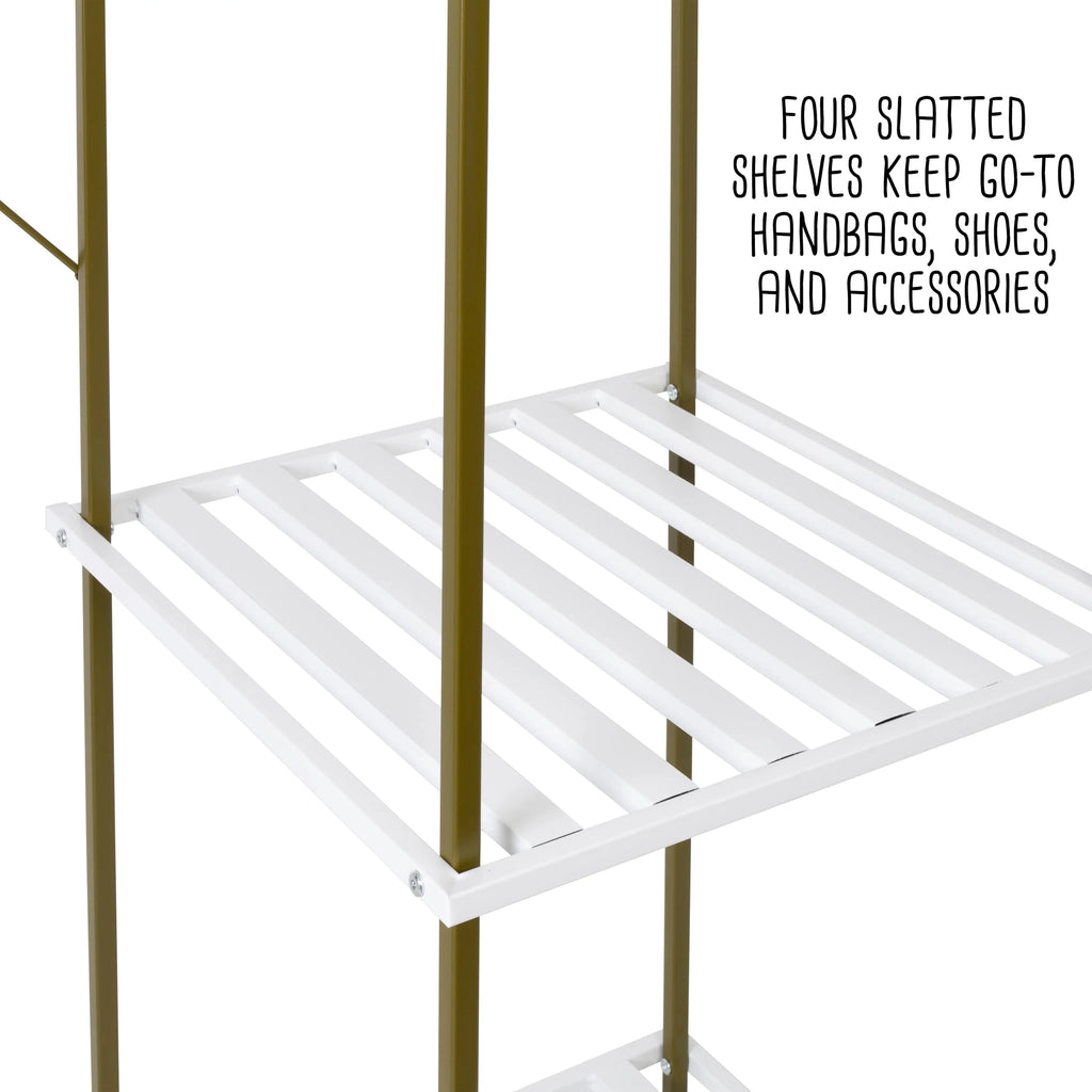 Freestanding Open Metal Closet Wardrobe with 4 Shelves V464048