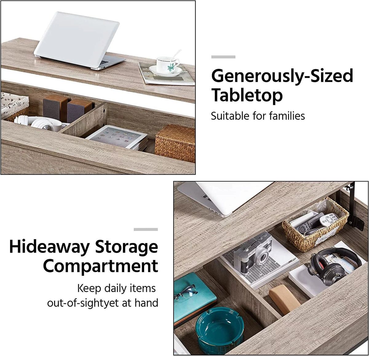 47.5" Lift Top Coffee Table with Hidden Storage Compartment V27962