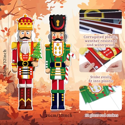 4 Pcs Large Nutcracker Yard Sign with 16 Stakes Christmas Yard Decorations L458