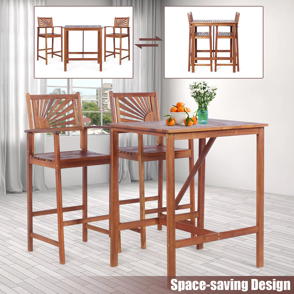 Acacia Wood Bar Height Bistro Dining Set U22641