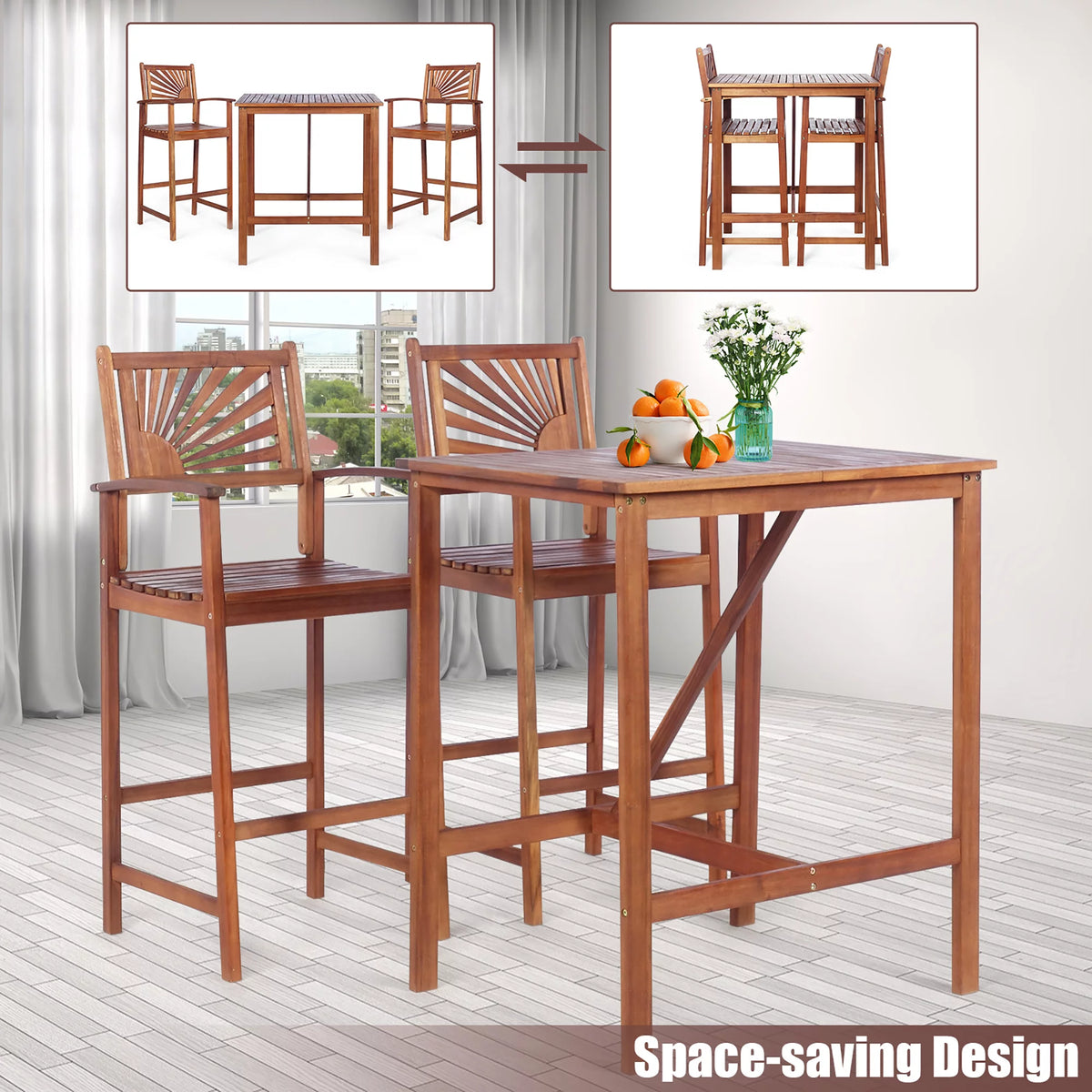 Acacia Wood Bar Height Bistro Dining Set U22641