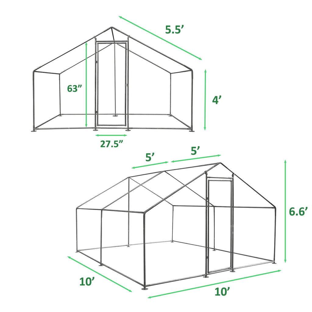 Large Walk-in Metal Chicken Coop with Roof Cover U659976