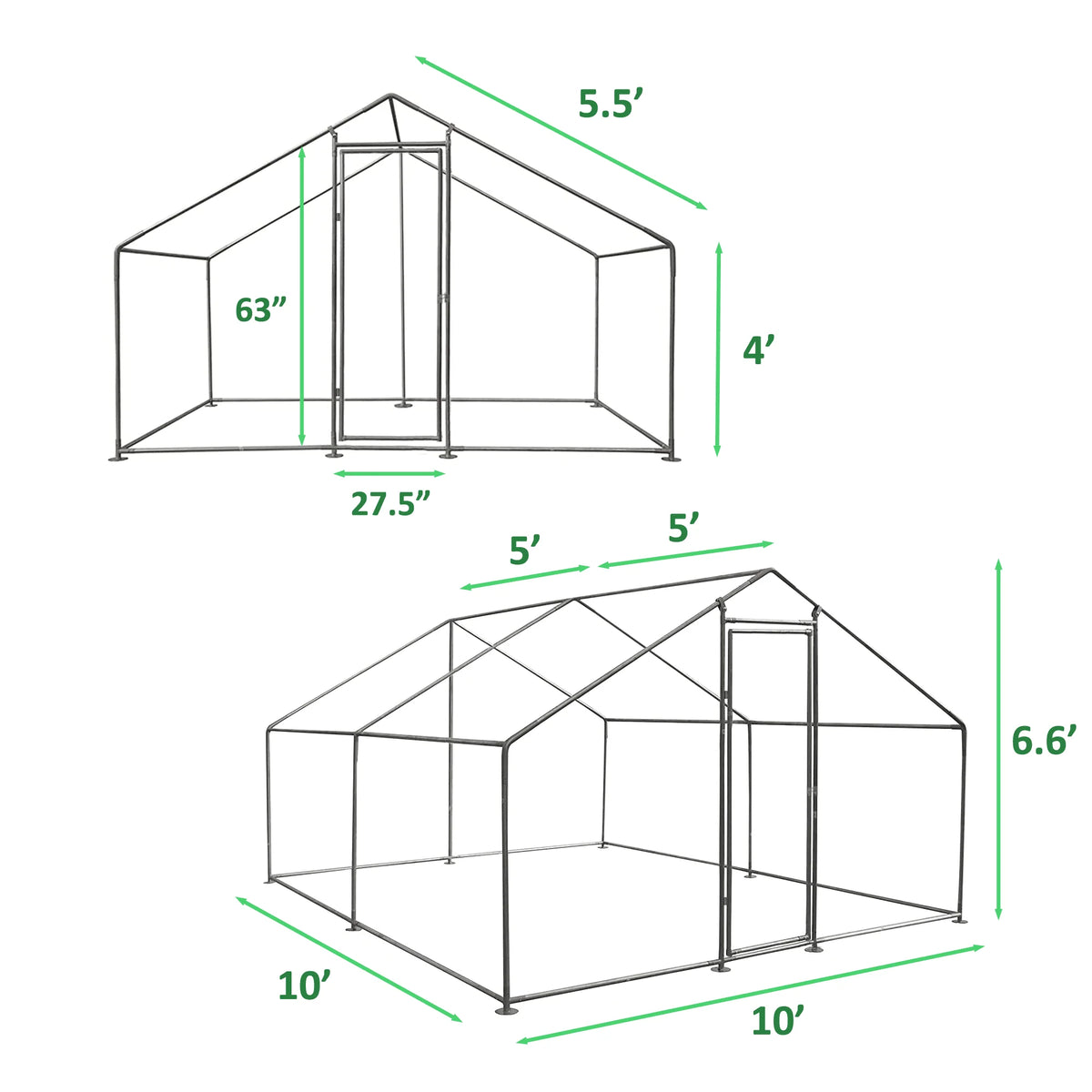 Large Walk-in Metal Chicken Coop with Roof Cover U659976