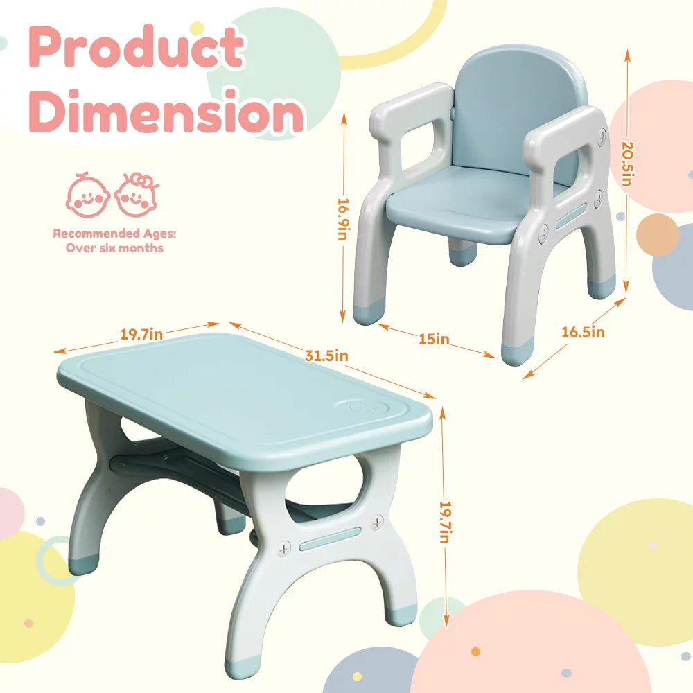 Kids Learning Desk and 2 Chairs Set Blue R654