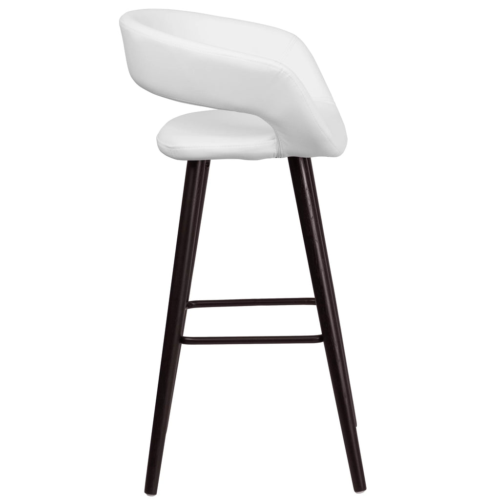 Cappuccino Wood Barstool with White Vinyl M69717