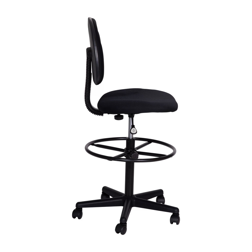 Black Fabric Mid-Back Drafting Chair with Footring B848304