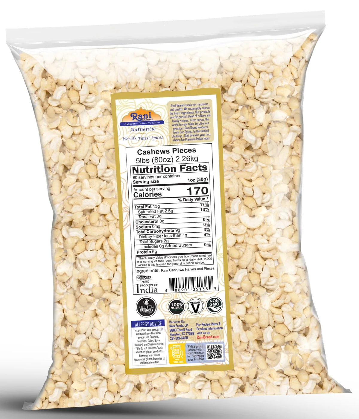 Raw Cashews Halves and Pieces 80oz Unsalted Y527