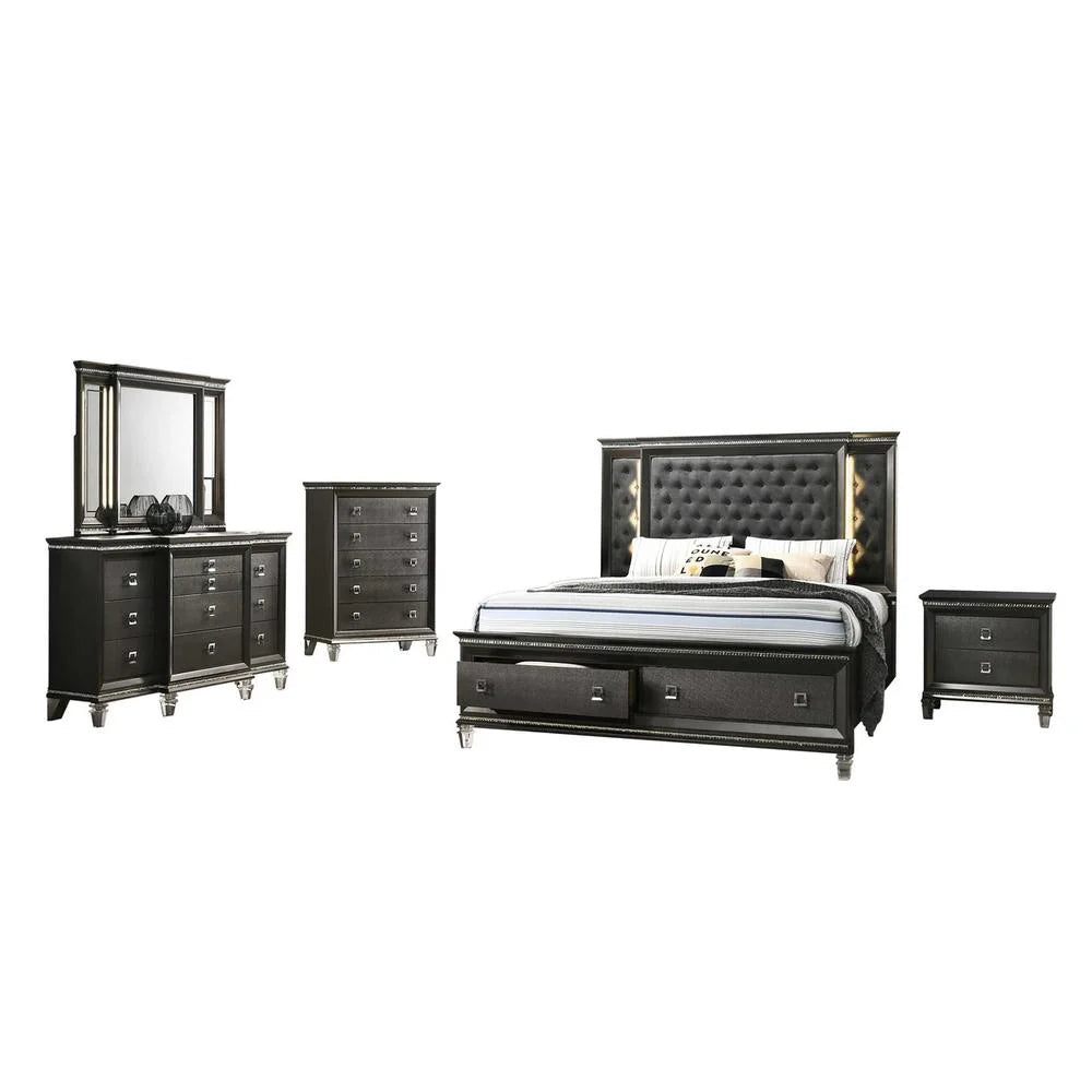 Gray 5 Piece Bedroom Set with Light up Headboard Eastern King X890117