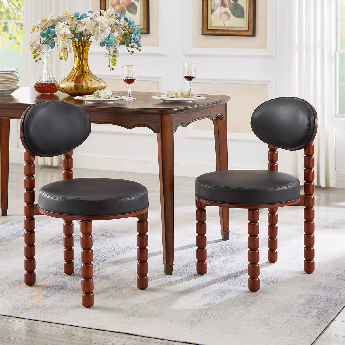 Set of 2 Black Upholstered Dining Chairs with Wood Legs T679