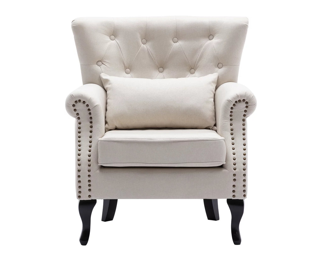 Beige Linen Tufted Accent Chair with Pillow W279