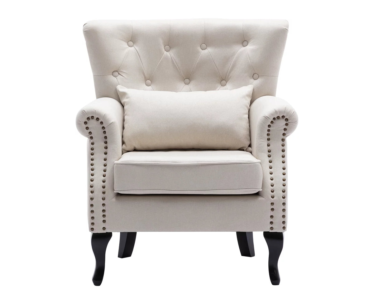 Beige Linen Tufted Accent Chair with Pillow W279
