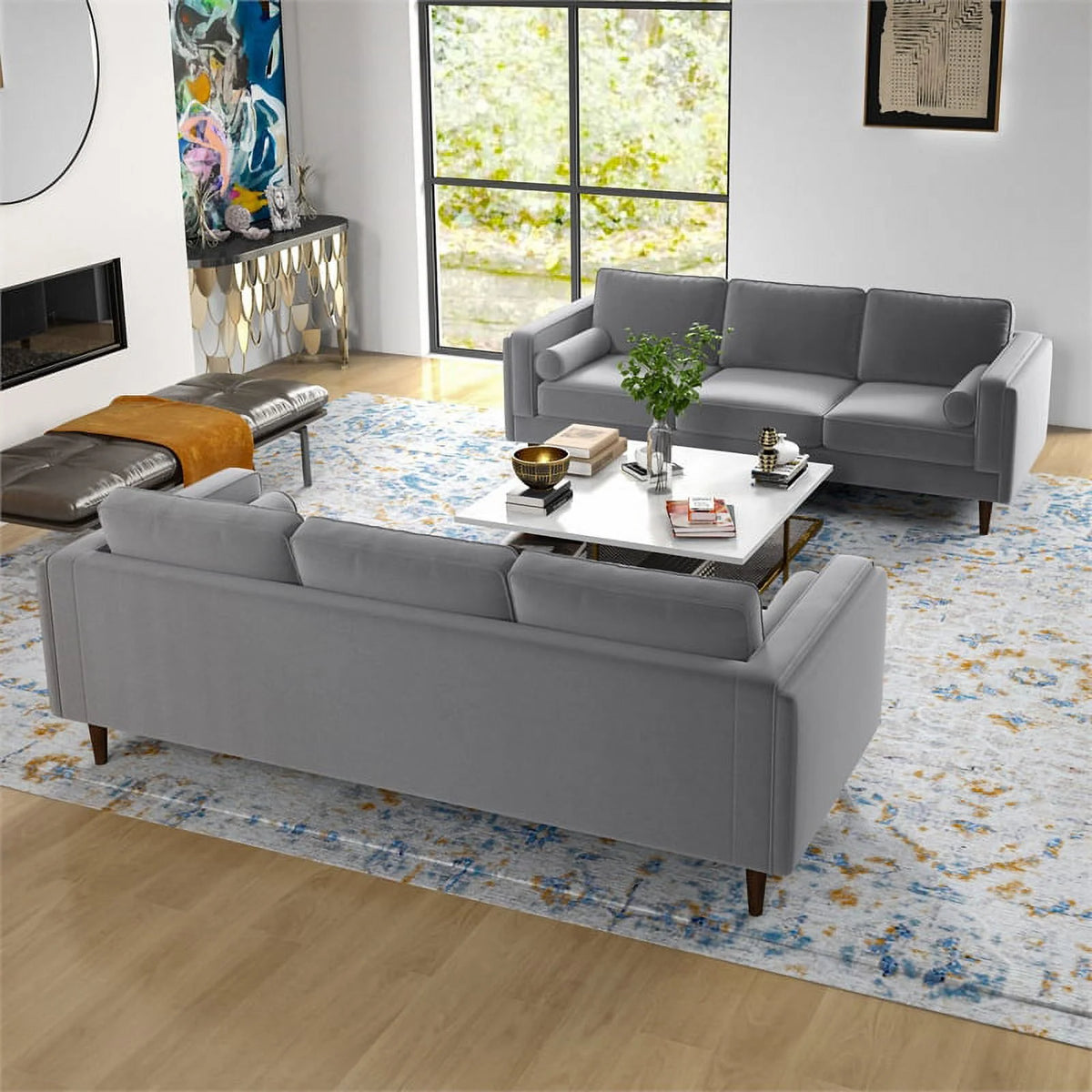 Dark Gray Velvet Sofa Set G194614