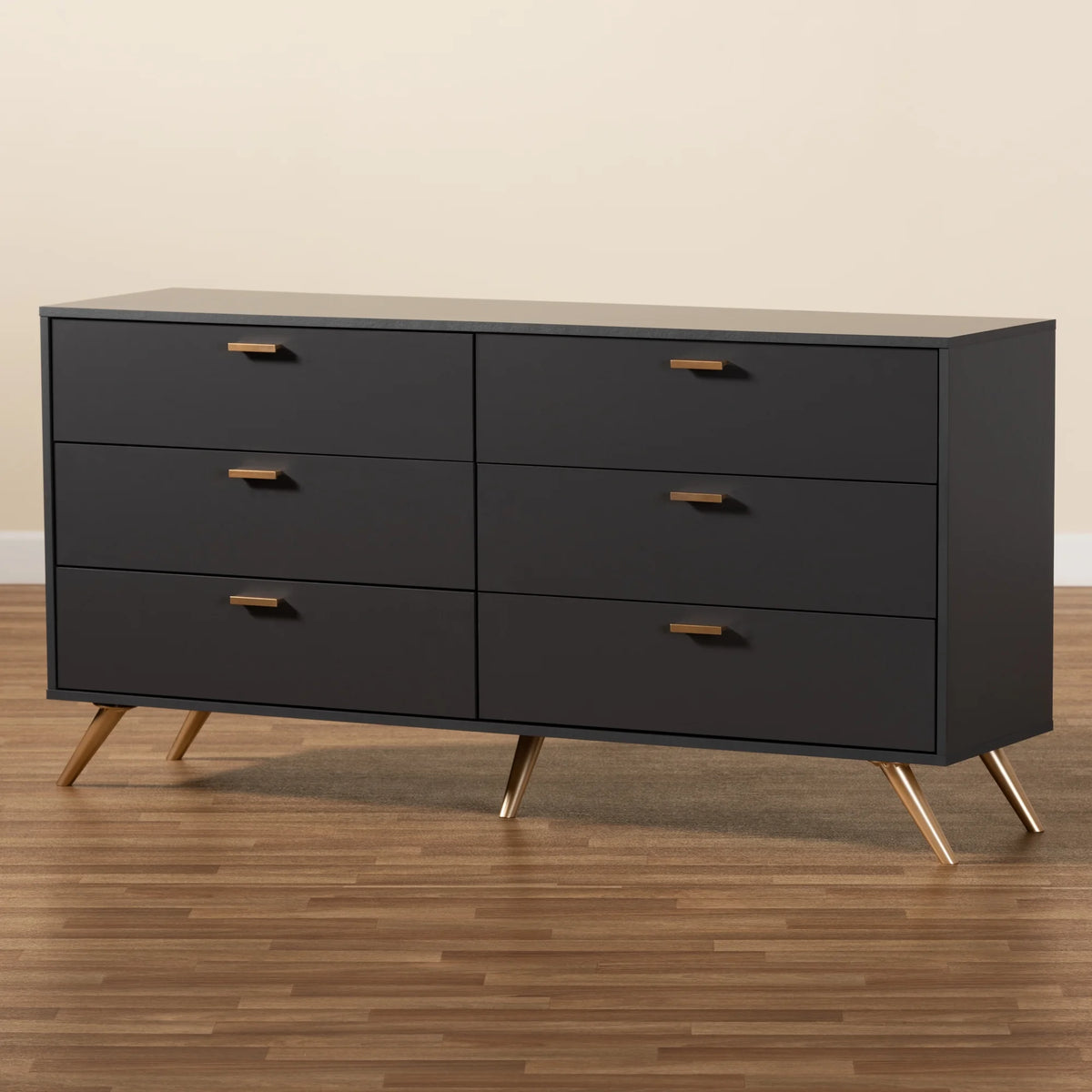 Dark Grey Gold Wood 6-Drawer Dresser D75890