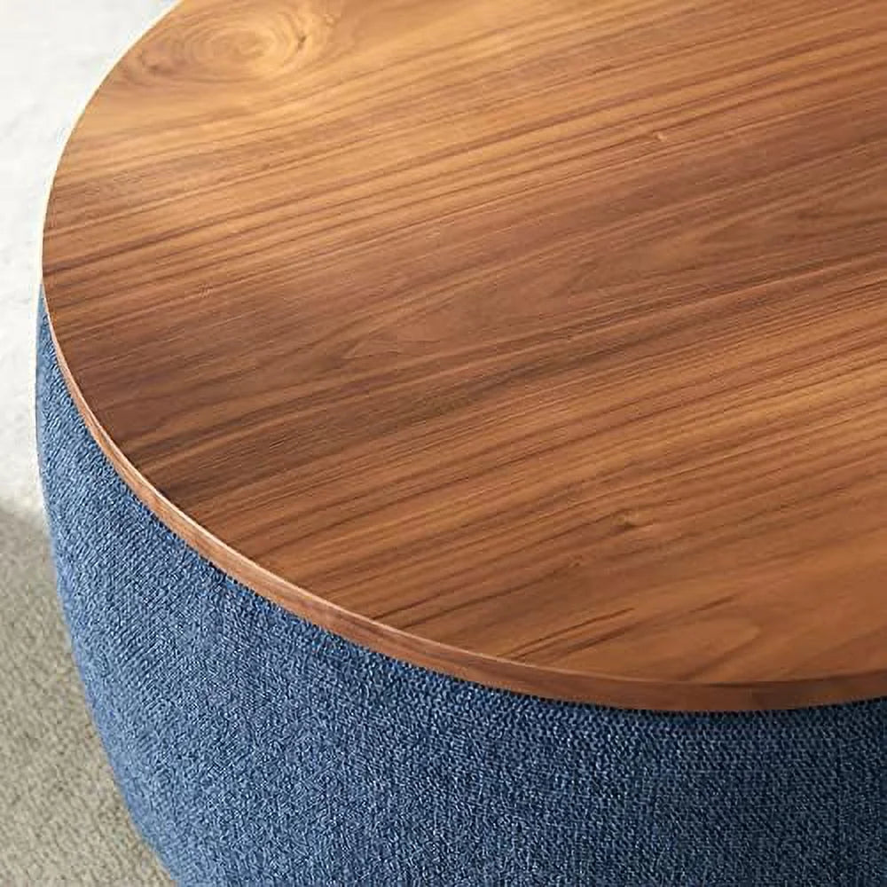 Light Gray Round Ottoman with Reversible Lid Tray U2557