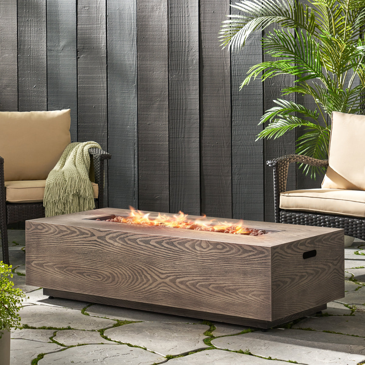 Lightweight Concrete Outdoor 50,000 BTU Rectangular Fire Pit B378