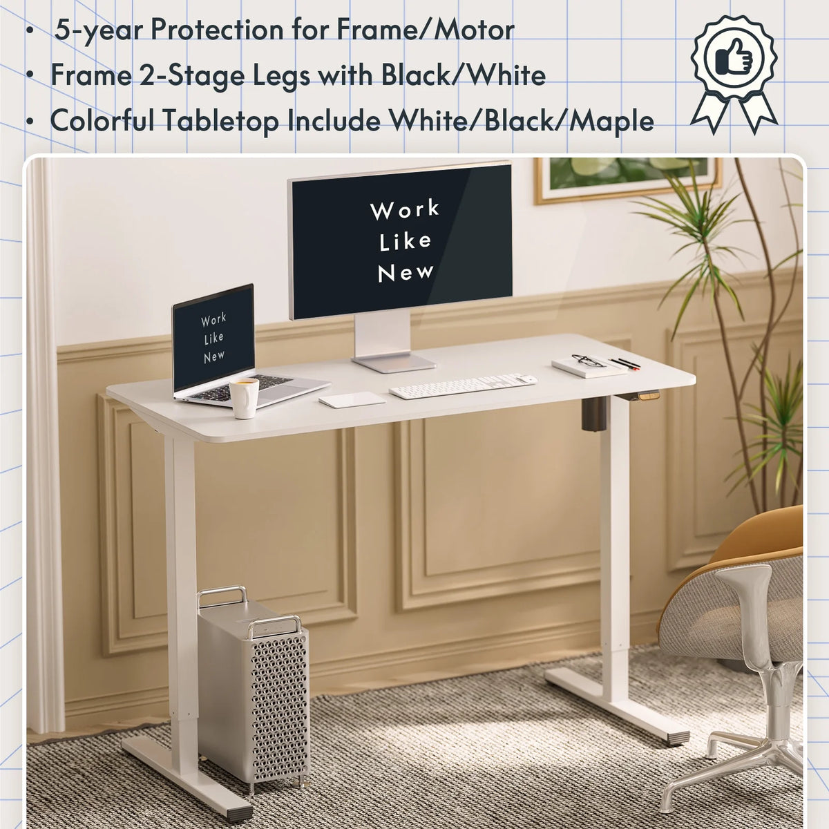 40"X24" White Height Adjustable Standing Desk K4765