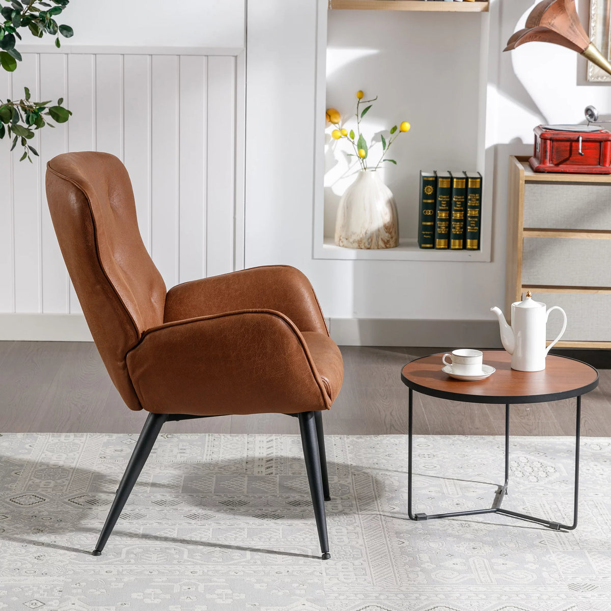 Faux Leather High Back Accent Chair with Metal Legs Z8019