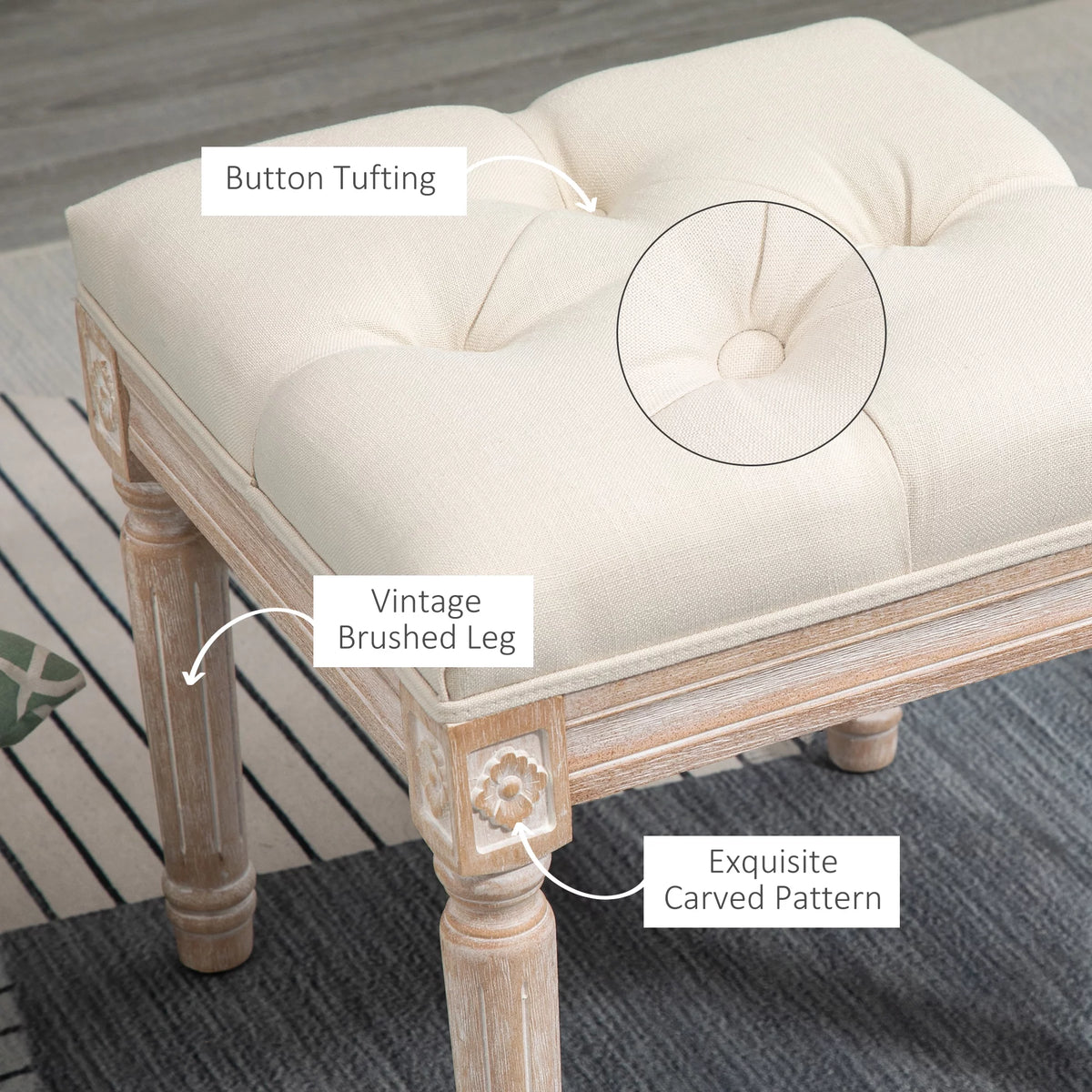 Beige Button Tufted Foot Stool Ottoman E696