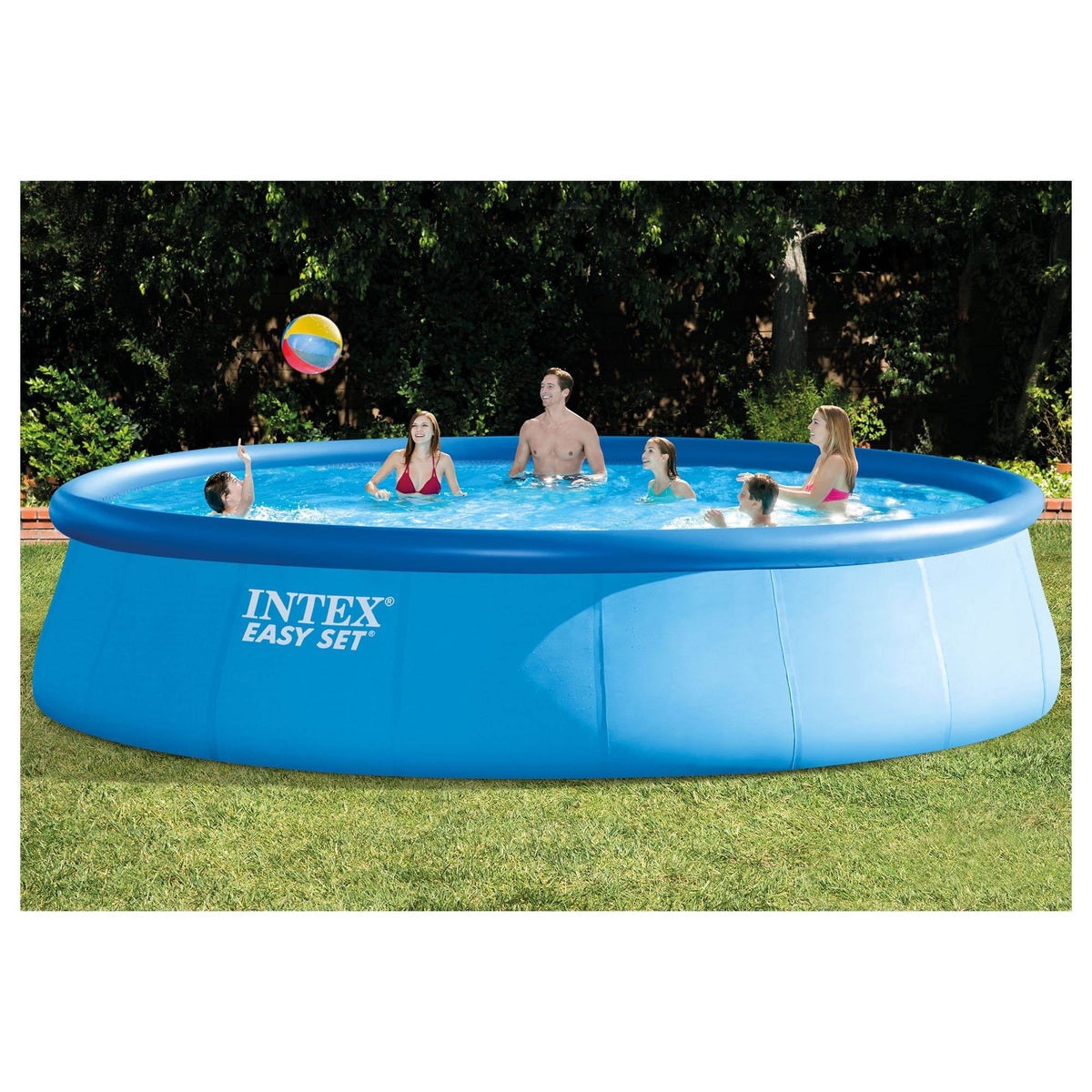 48in x 18ft Inflatable Round Metal Frame Above Ground Pool with Ladder, Pump & Cover W1187