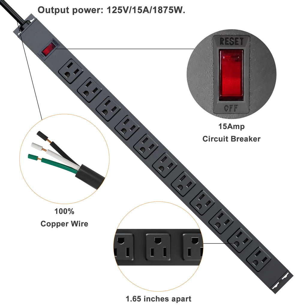 Black 11 Outlets Power Strip X9177