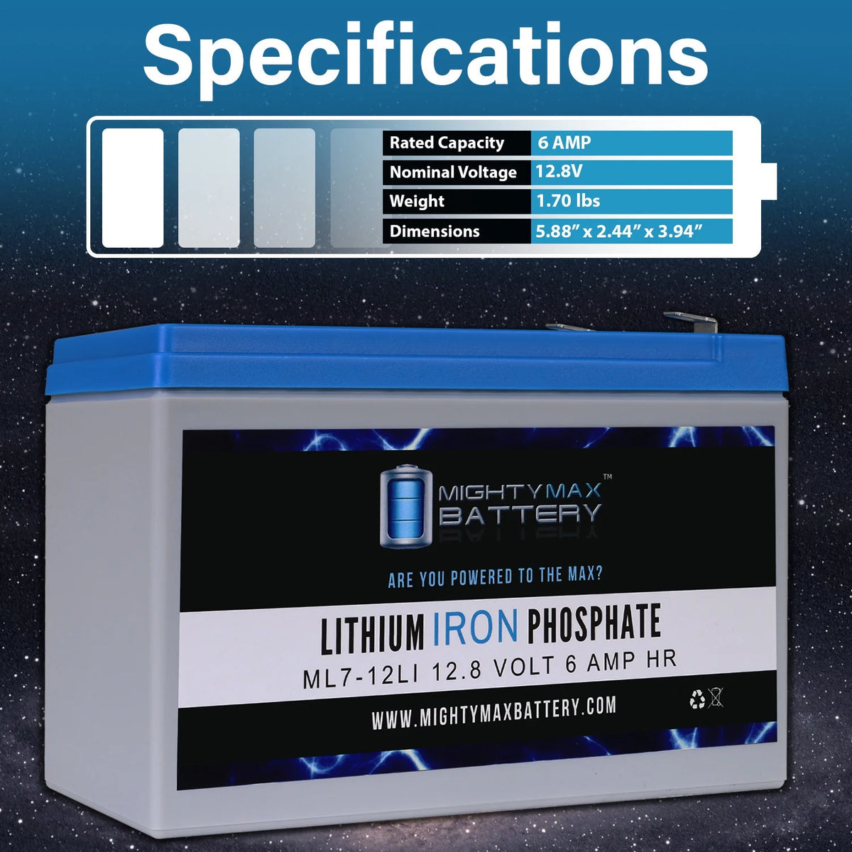 12V 7AH Lithium Replacement Battery 2 Pack V207