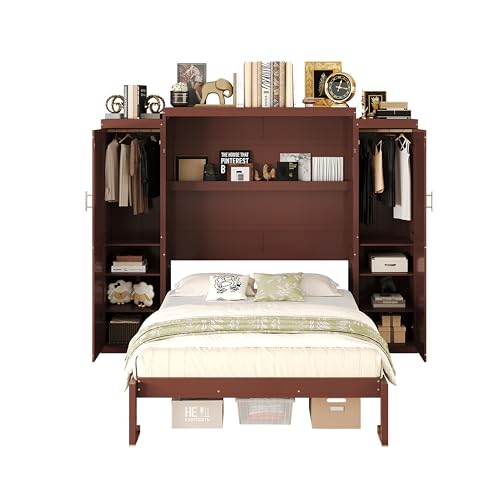 Wooden Murphy Bed with Wardrobe and Storage Shelf C487988