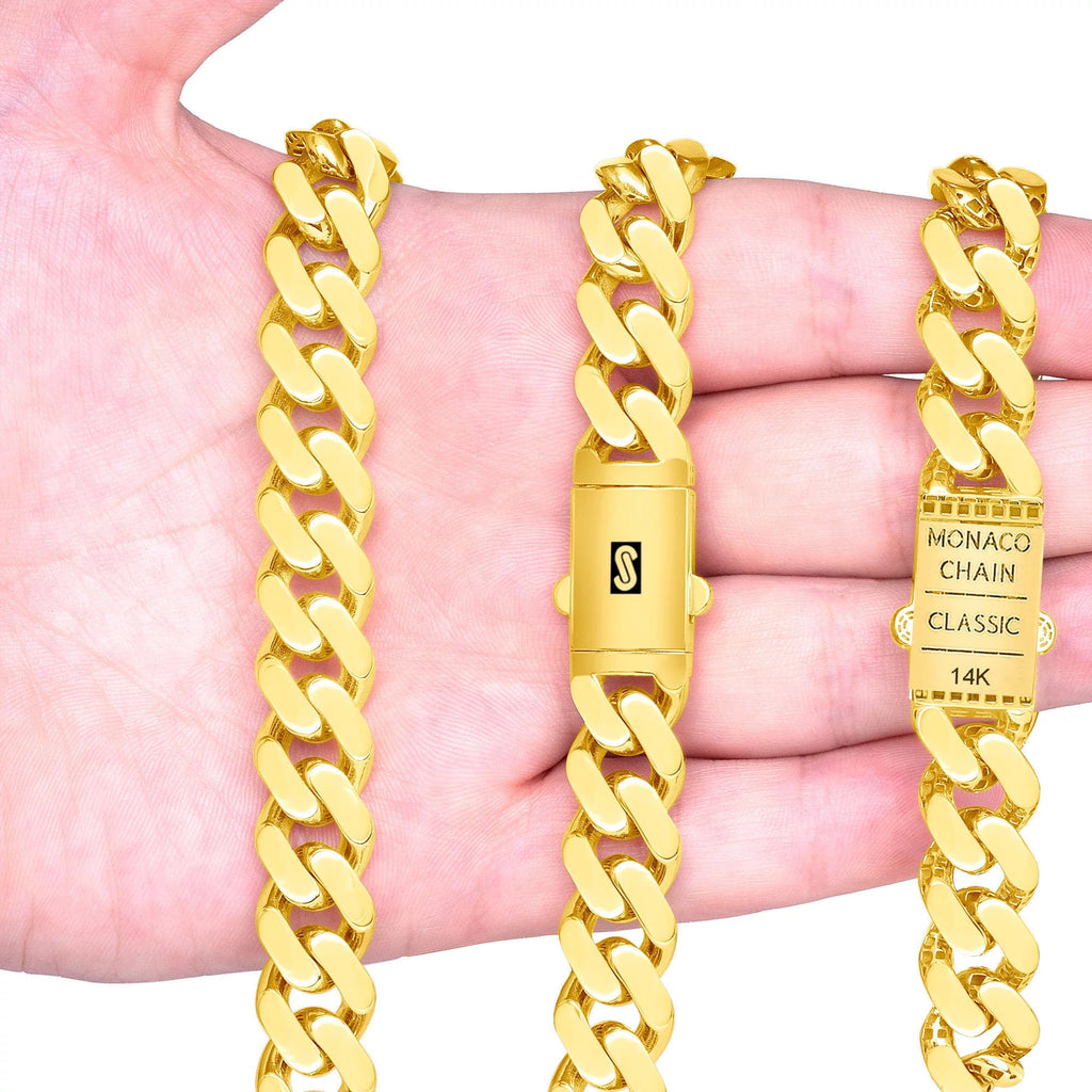 14k Yellow Gold 13mm Cuban Link Chain Necklace Z547